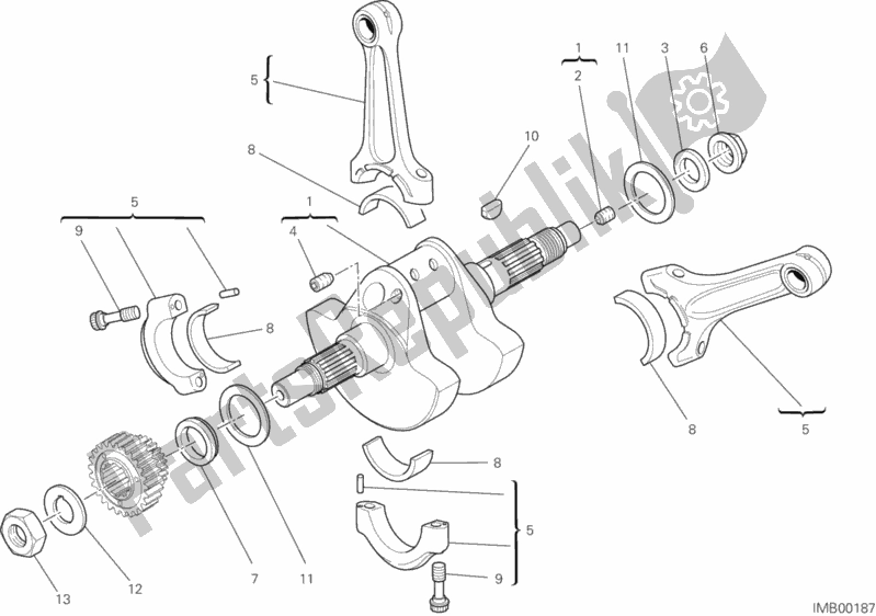 All parts for the Crankshaft of the Ducati Streetfighter S 1100 2012